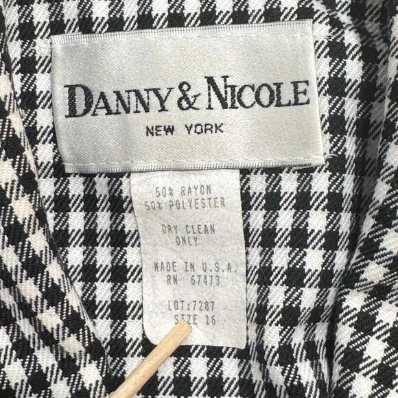 VTG 80s Double Breasted Coat Danny &amp; Nicole Womens Size 16 Black/White Checkered