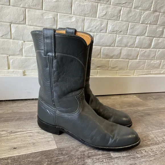 VTG '87' New Old Stock Justin Roper Cowboy Boots 3025 Gray Men 11D Made in USA