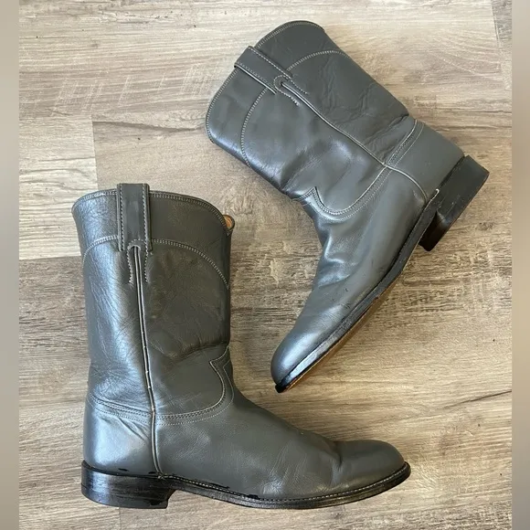 VTG '87' New Old Stock Justin Roper Cowboy Boots 3025 Gray Men 11D Made in USA