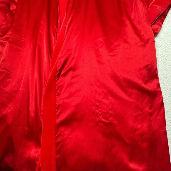 VTG 90s Victoria's Secret Robe Womens Size M/L Red Satin Velvet Long Silky Soft