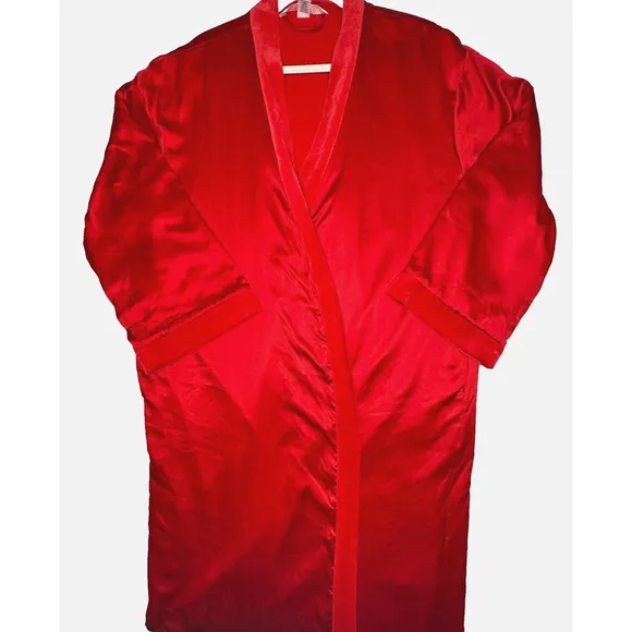 VTG 90s Victoria's Secret Robe Womens Size M/L Red Satin Velvet Long Silky Soft