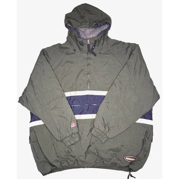 VTG Abercrombie &amp; Fitch Jacket Men Sz XL Green A-Tech 1/4 Zip Anorak Hooded Y2K