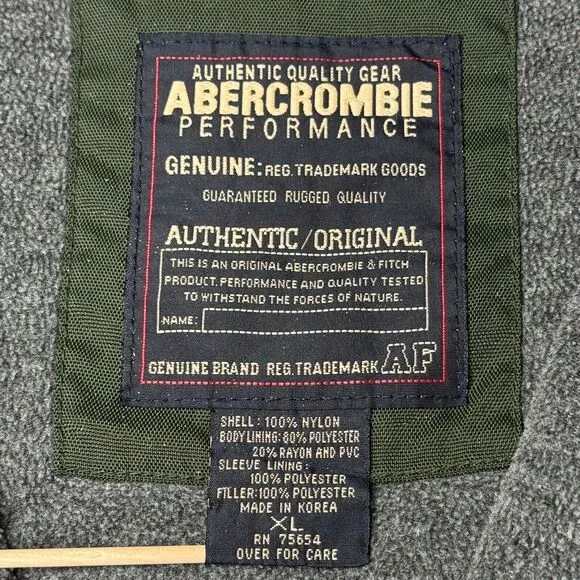 VTG Abercrombie &amp; Fitch Jacket Men Sz XL Green A-Tech 1/4 Zip Anorak Hooded Y2K