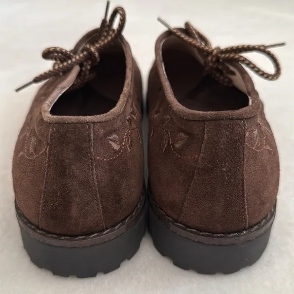 {VTG} Alp Traum | Italian Embroidered Leaf Vine Suede Leather Loafers Brown 41.5