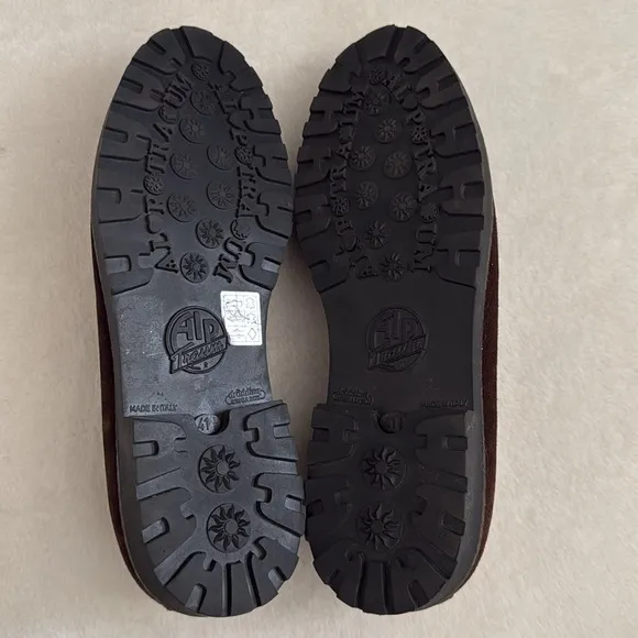 {VTG} Alp Traum | Italian Embroidered Leaf Vine Suede Leather Loafers Brown 41.5