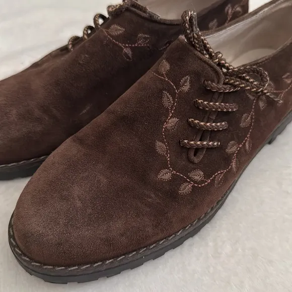 {VTG} Alp Traum | Italian Embroidered Leaf Vine Suede Leather Loafers Brown 41.5