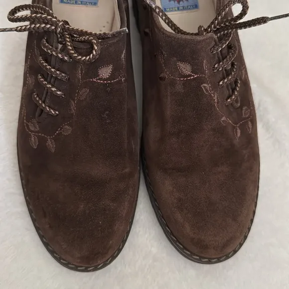 {VTG} Alp Traum | Italian Embroidered Leaf Vine Suede Leather Loafers Brown 41.5