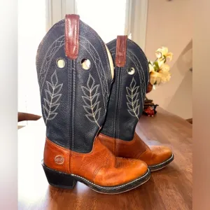 Vtg Double-H Western Cowboy Boots Sz 6 M Bold Stitch Leather Thick Sole USA Made