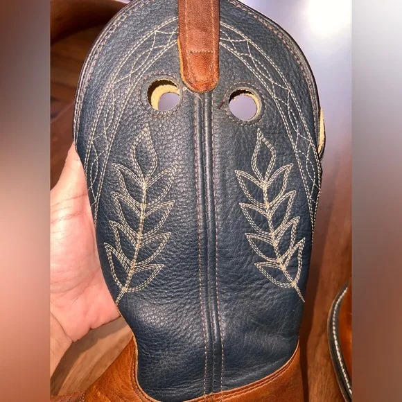 Vtg Double-H Western Cowboy Boots Sz 6 M Bold Stitch Leather Thick Sole USA Made
