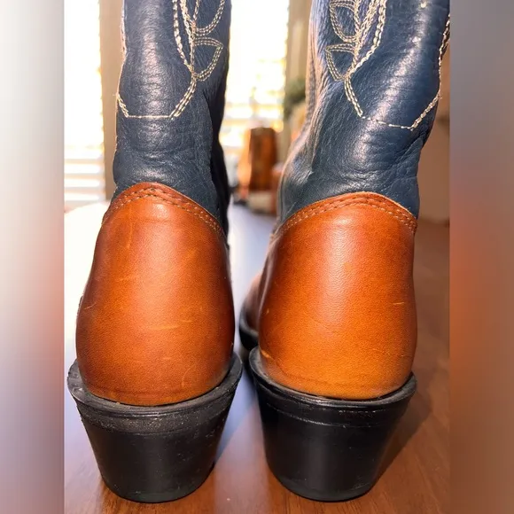 Vtg Double-H Western Cowboy Boots Sz 6 M Bold Stitch Leather Thick Sole USA Made