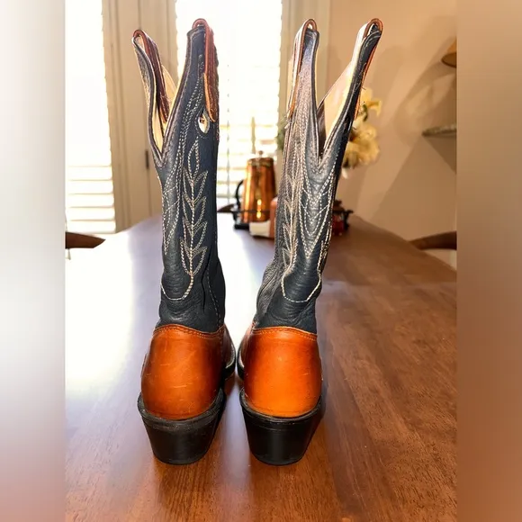 Vtg Double-H Western Cowboy Boots Sz 6 M Bold Stitch Leather Thick Sole USA Made