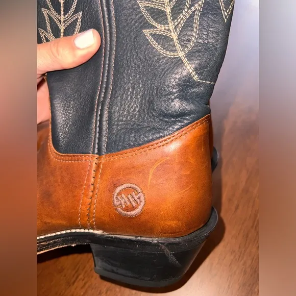Vtg Double-H Western Cowboy Boots Sz 6 M Bold Stitch Leather Thick Sole USA Made