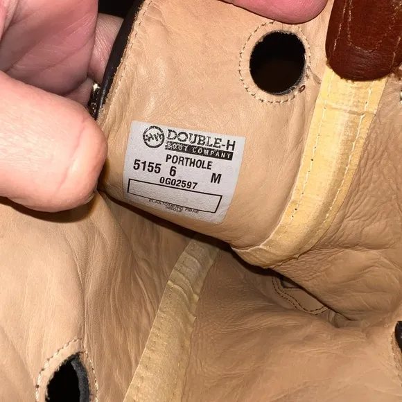 Vtg Double-H Western Cowboy Boots Sz 6 M Bold Stitch Leather Thick Sole USA Made