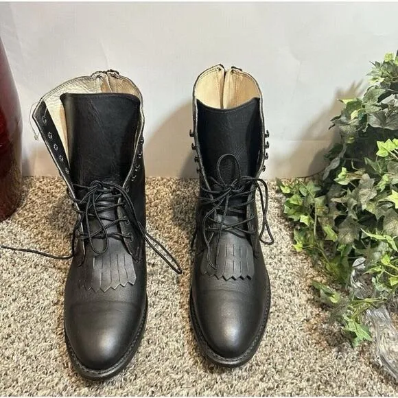 VTG Durango DB1730X Kiltie Western Boots Black Leather 10.5 D Back Heel Zip NEW