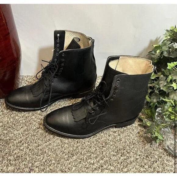 VTG Durango DB1730X Kiltie Western Boots Black Leather 10.5 D Back Heel Zip NEW