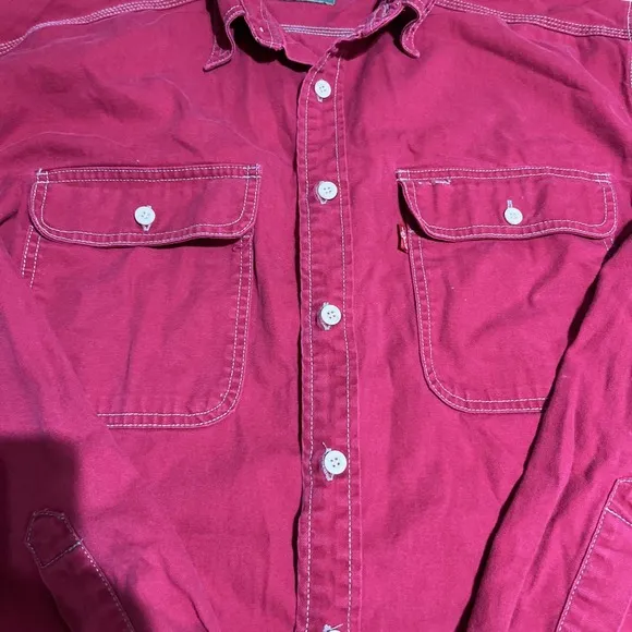 VTG Levi's Red Tab Men Red Denim Cotton Button Pocket Long Sleeve Shirt Sz‎ L