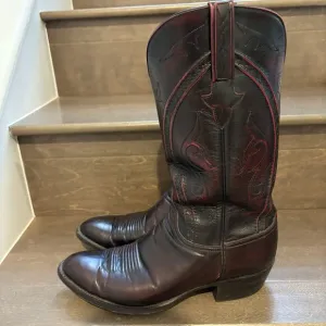 Vtg Lucchese Boots Men 10.5 EE Wide Black Cherry Goatskin Leather Western Rodeo