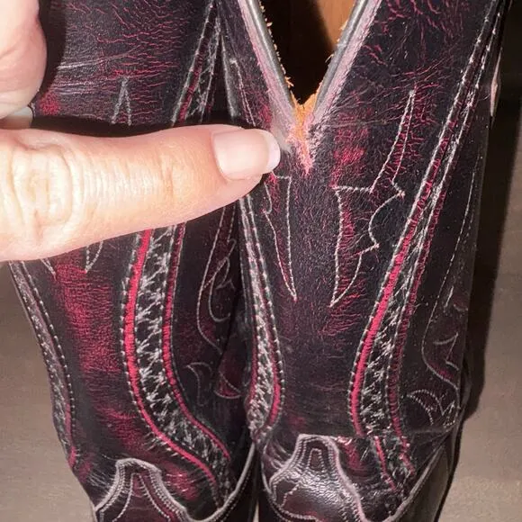 Vtg Lucchese Boots Men 10.5 EE Wide Black Cherry Goatskin Leather Western Rodeo