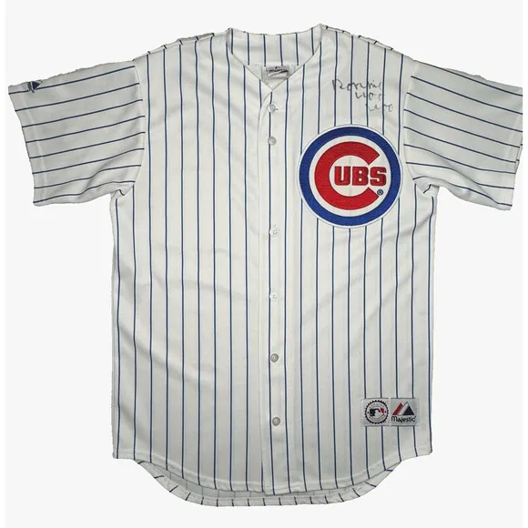 VTG Majestic MLB Jersey Chicago Cubs Pinstripe Ronnie Woo Woo Signed Autograph