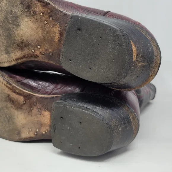 VTG Nocona Boots Men 11.5D Black Red Lizard Leather Cowboy Western Rodeo Riding