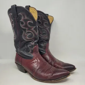 VTG Nocona Boots Men 11.5D Black Red Lizard Leather Cowboy Western Rodeo Riding