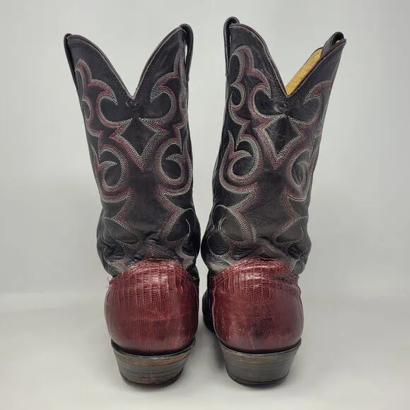 VTG Nocona Boots Men 11.5D Black Red Lizard Leather Cowboy Western Rodeo Riding