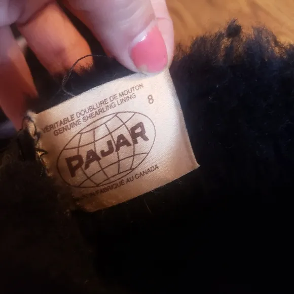 Vtg Pajar Canada Women Winter Black Nubuck Shearling Lined pull on Boots 8