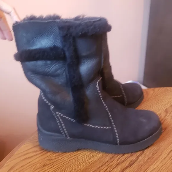 Vtg Pajar Canada Women Winter Black Nubuck Shearling Lined pull on Boots 8