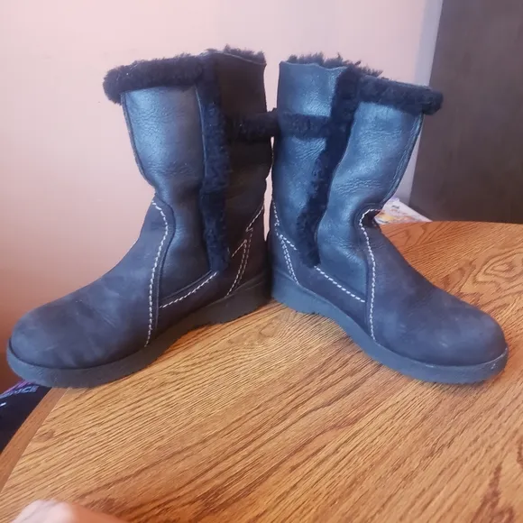 Vtg Pajar Canada Women Winter Black Nubuck Shearling Lined pull on Boots 8