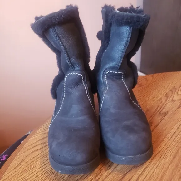 Vtg Pajar Canada Women Winter Black Nubuck Shearling Lined pull on Boots 8