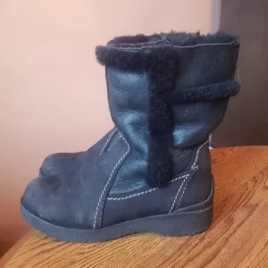 Vtg Pajar Canada Women Winter Black Nubuck Shearling Lined pull on Boots 8