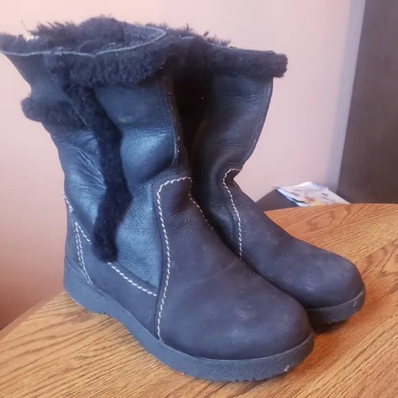 Vtg Pajar Canada Women Winter Black Nubuck Shearling Lined pull on Boots 8