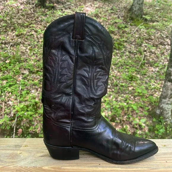 VTG Tony Lama Black Cherry Regal Leather Western Cowboy Boots Men size 7 M