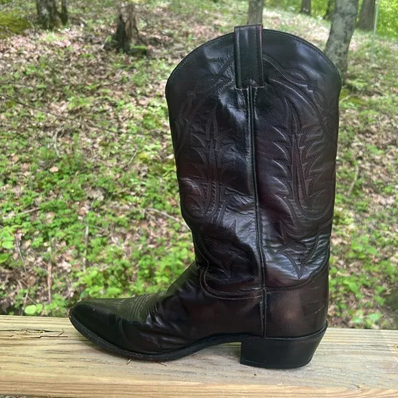 VTG Tony Lama Black Cherry Regal Leather Western Cowboy Boots Men size 7 M