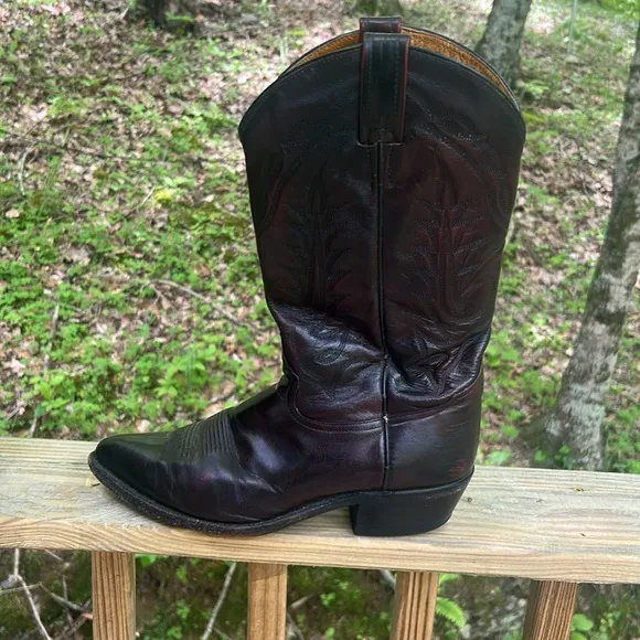 VTG Tony Lama Black Cherry Regal Leather Western Cowboy Boots Men size 7 M
