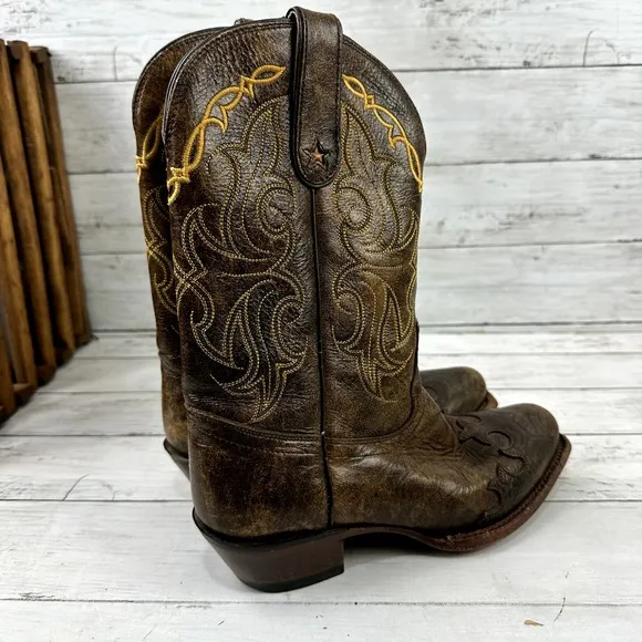 VTG Tony Lama VF 6004 Santa Fe Women 6.5B Square Toe Western Boots Brown Leather