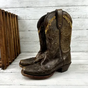 VTG Tony Lama VF 6004 Santa Fe Women 6.5B Square Toe Western Boots Brown Leather