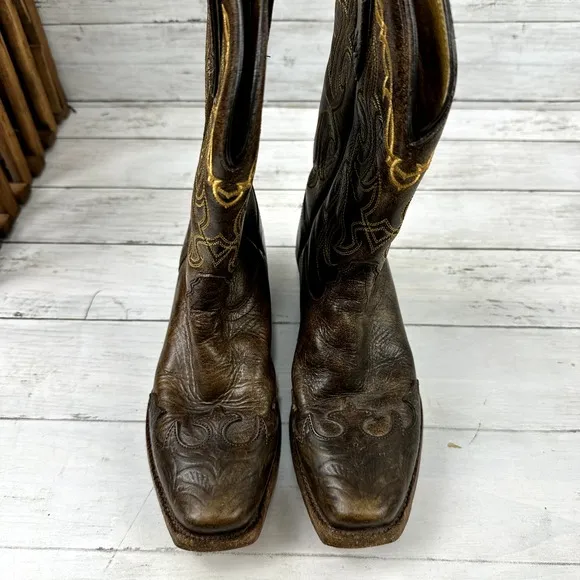 VTG Tony Lama VF 6004 Santa Fe Women 6.5B Square Toe Western Boots Brown Leather