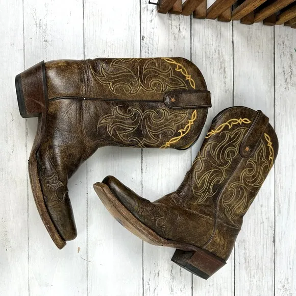 VTG Tony Lama VF 6004 Santa Fe Women 6.5B Square Toe Western Boots Brown Leather