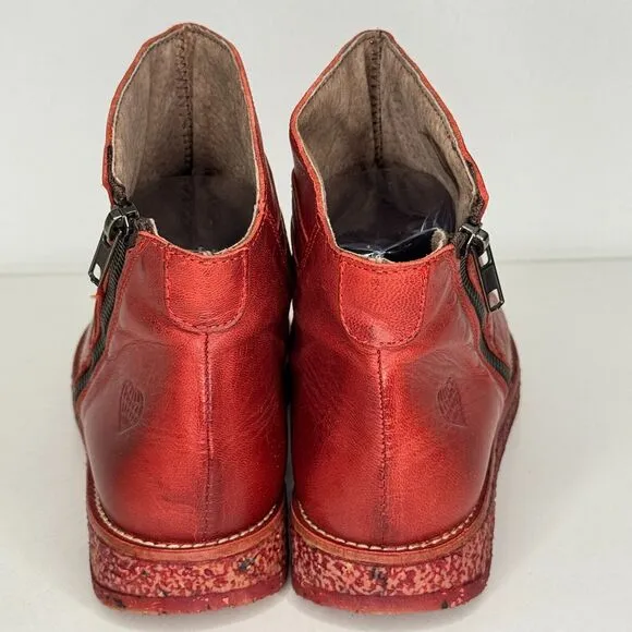 VTG Y2K TAKEME Booties Womens Size 7.5/38 Red Ankle Leather Boots Made in Spain