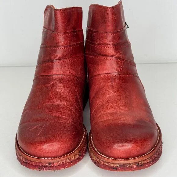 VTG Y2K TAKEME Booties Womens Size 7.5/38 Red Ankle Leather Boots Made in Spain