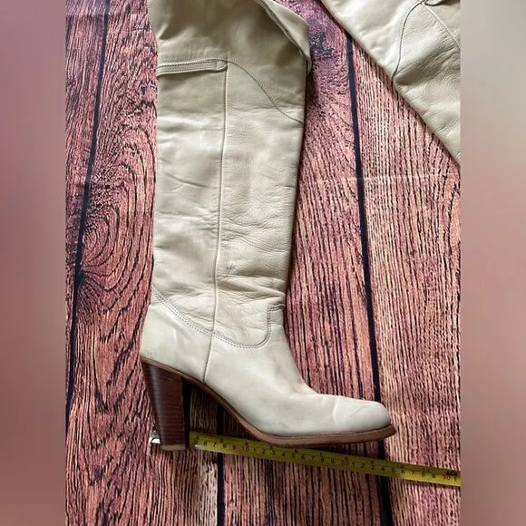 VTG Zodiac USA Ivory Leather‎ Fold Down Pull Up Boots Women 9