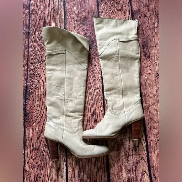 VTG Zodiac USA Ivory Leather‎ Fold Down Pull Up Boots Women 9