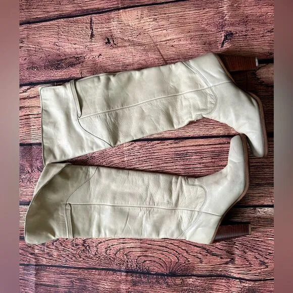 VTG Zodiac USA Ivory Leather‎ Fold Down Pull Up Boots Women 9