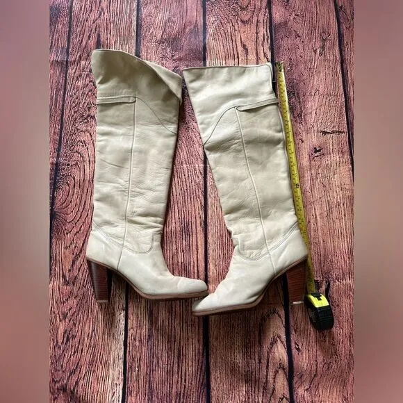 VTG Zodiac USA Ivory Leather‎ Fold Down Pull Up Boots Women 9
