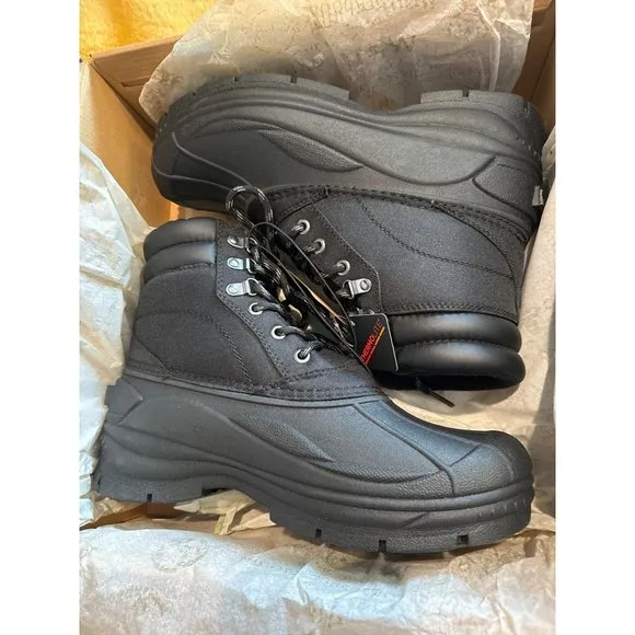 Weatherproof Mens Black Waterproof Round Toe Platform Lace-up Duck Boots, Size 9