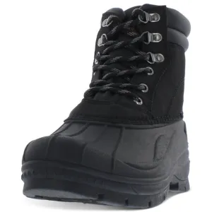 Weatherproof Mens Black Waterproof Round Toe Platform Lace-up Duck Boots, Size 9