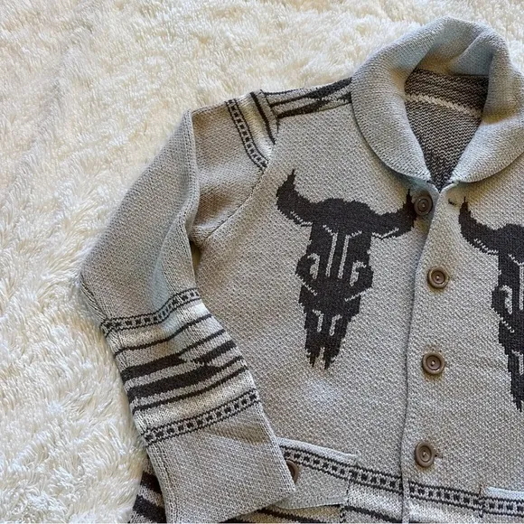 Western Bucking Bronc Rodeo Horse Cowichan Knit Traditional Button Front
