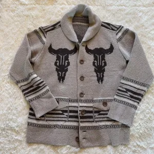 Western Bucking Bronc Rodeo Horse Cowichan Knit Traditional Button Front