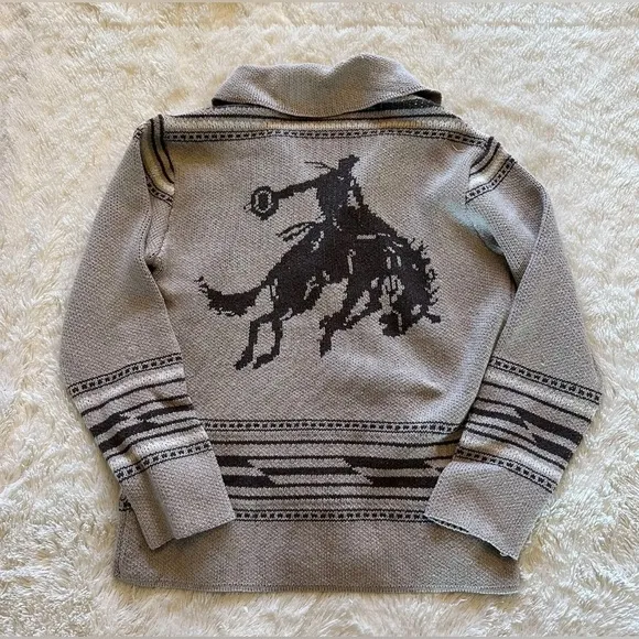 Western Bucking Bronc Rodeo Horse Cowichan Knit Traditional Button Front